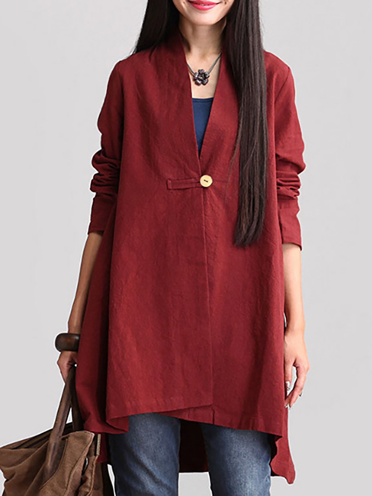 Buttoned Solid Cotton Ponchos & Cape