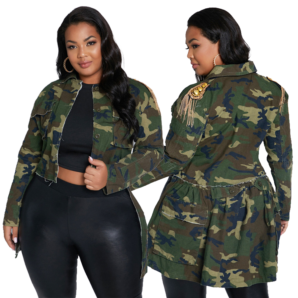 Plus Size Autumn Camou High Low Jacket