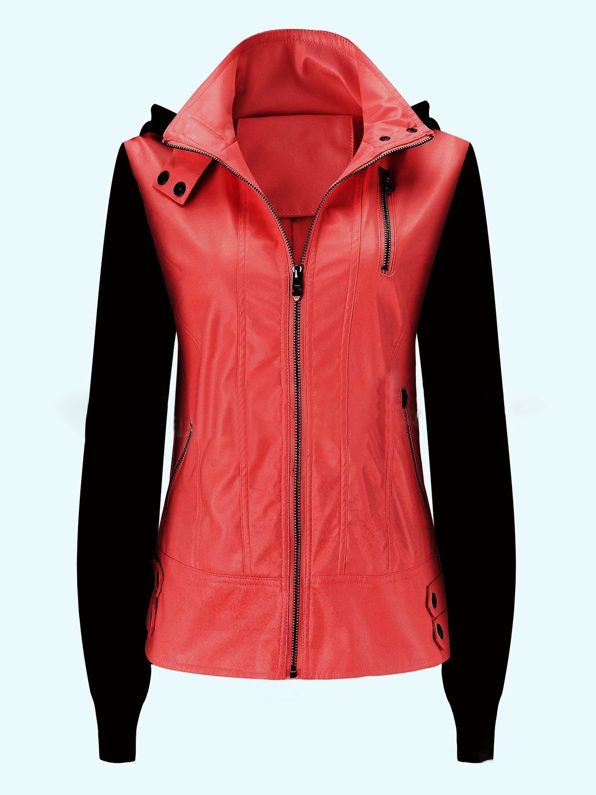 Detachable Cap Paneled Zipper Fashion Jacket