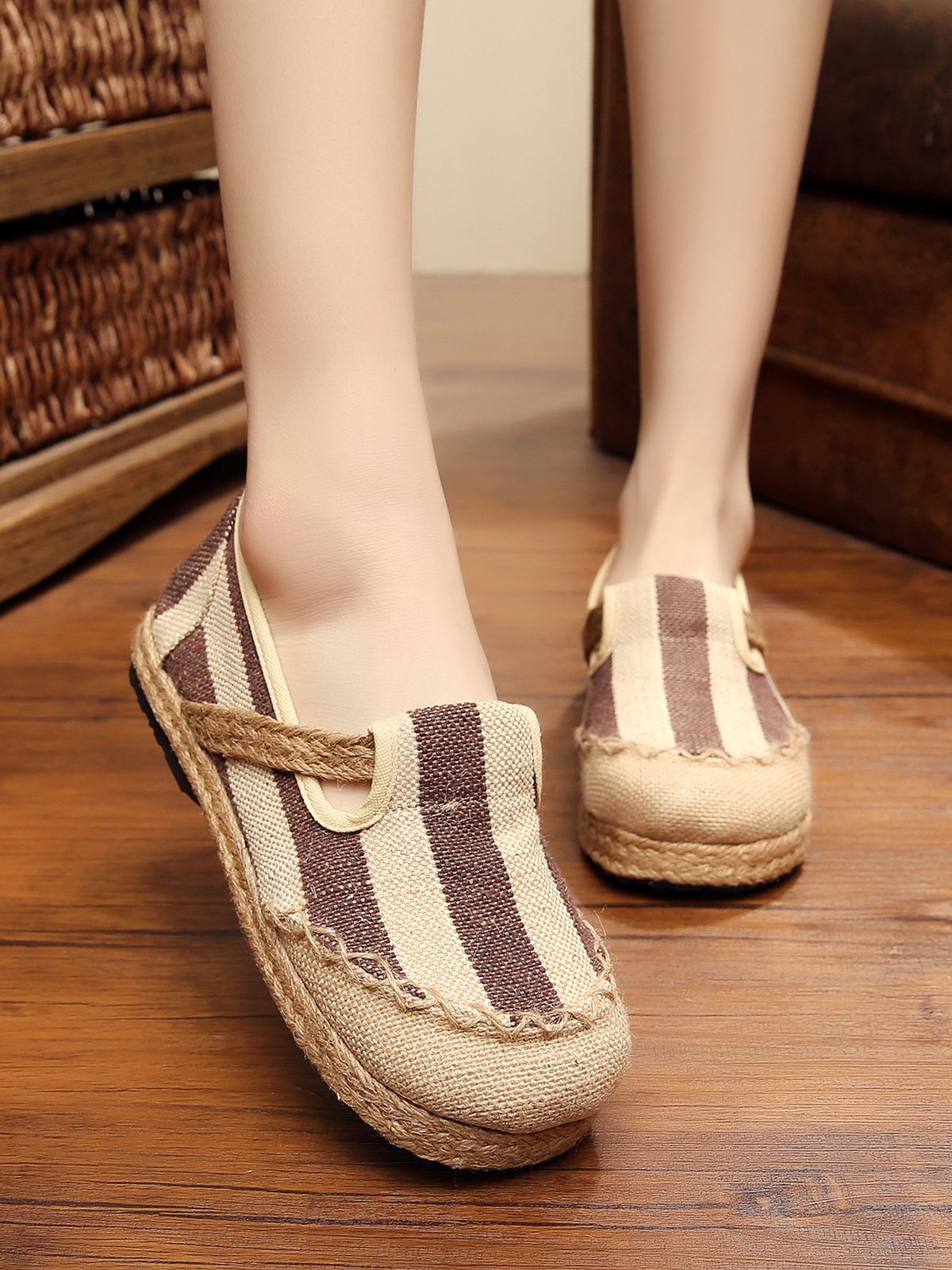 Casual Stripes Women's Slip-On Cotton Loafers