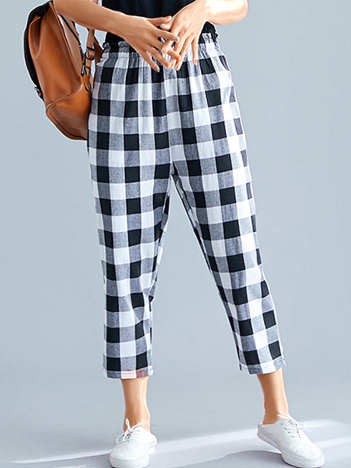Plus Size Women Vintage Plaid Loose Casual Pants