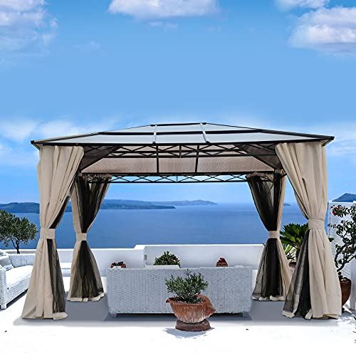Grand patio 10��12 Gazebo, Hardtop Gazebo, Single Roof Pergolas Metal Aluminum Frame UV 50+ Outdoor Canopy with Mosquito Netting and Curtains, Outdoor Shelter for Garden, Lawn, Backyard