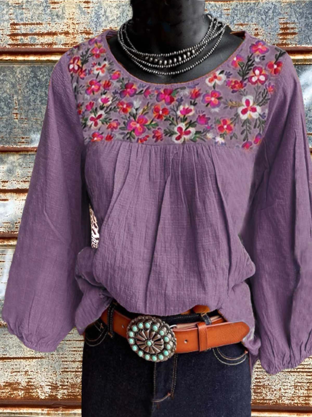Long Sleeve Vintage Floral Shirts & Tops