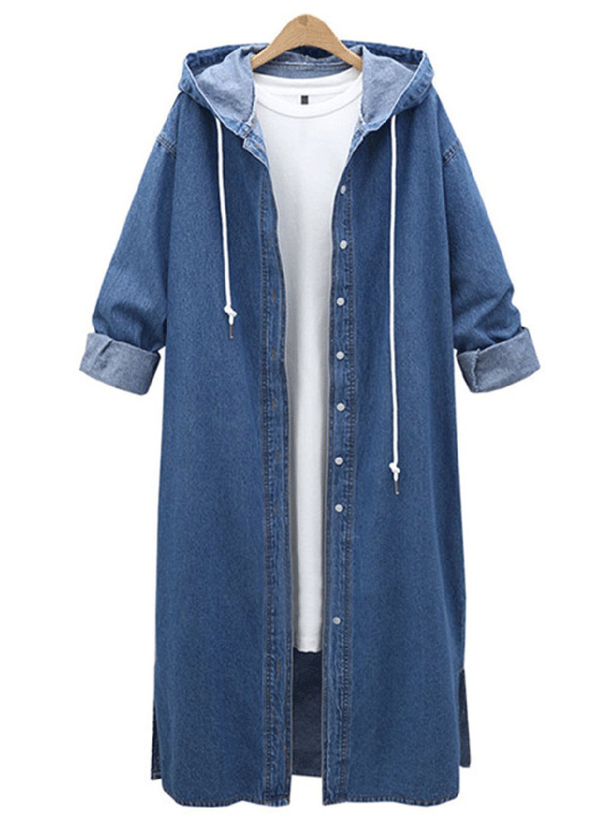 Casual Hoodie Denim Buttoned Coat