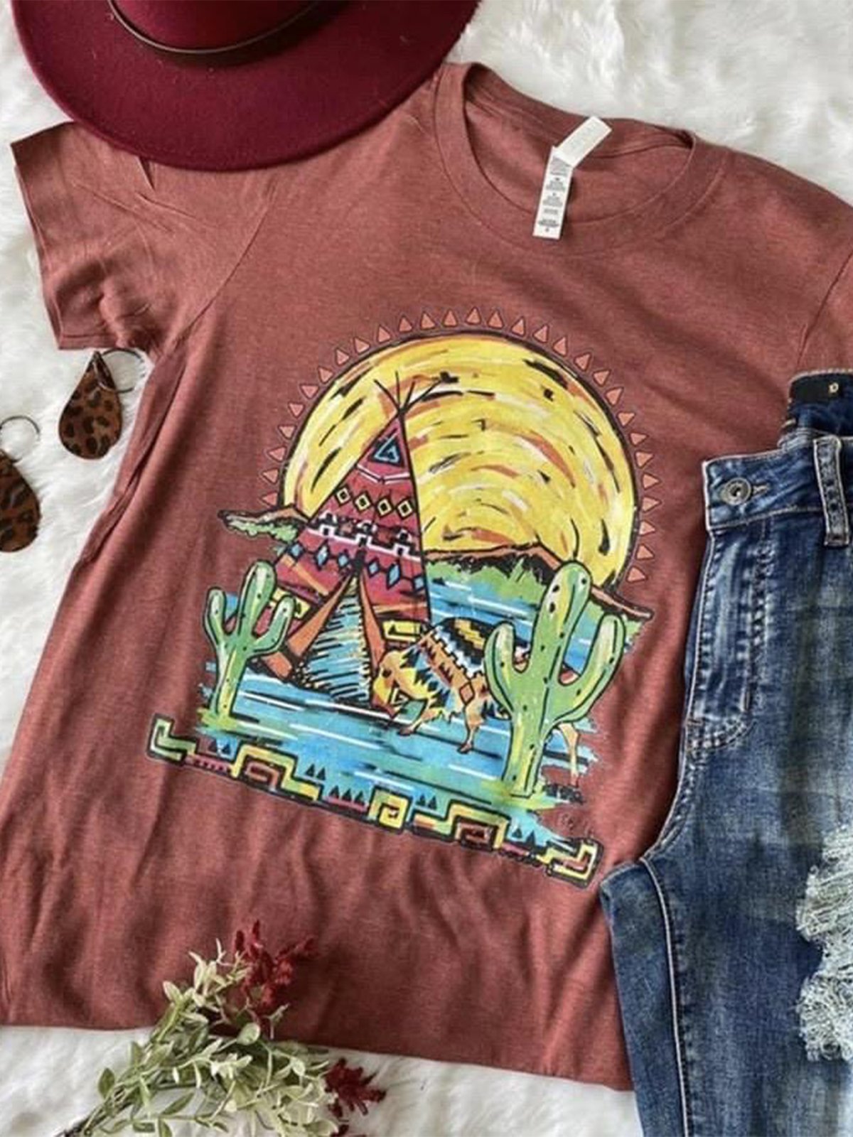 Printed Casual Plants Shift Shirts & Tops