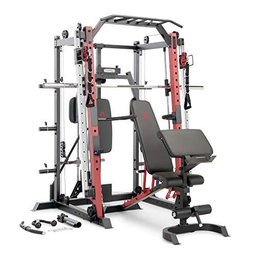 Marcy Smith Machine Cage System Home Gym Multifunction Rack For a Ultimate Workout, For Men & Women- Red