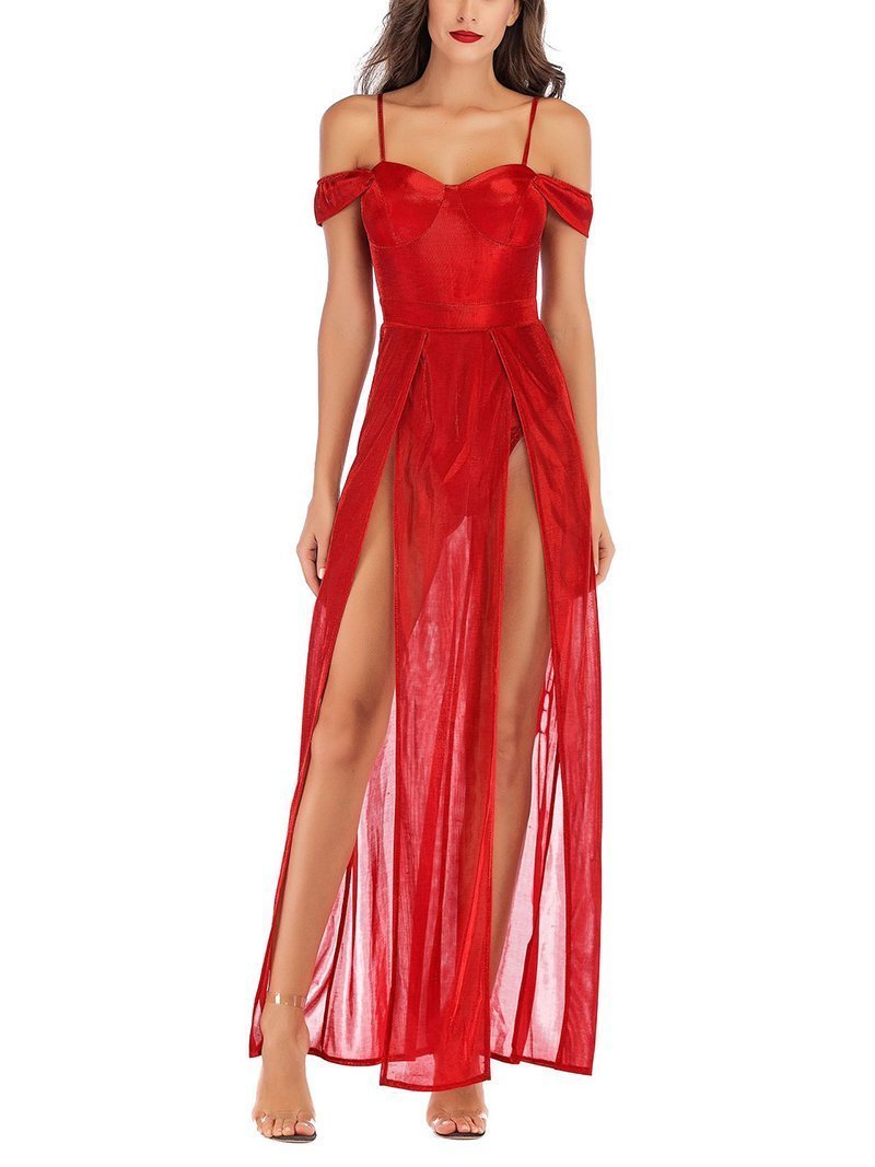 Fashion Bare Back Sling Sequins Slit Evening Dress