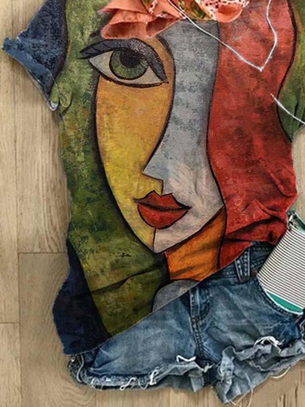 Crew Neck Casual Short Sleeve Printed Shirts & Tops