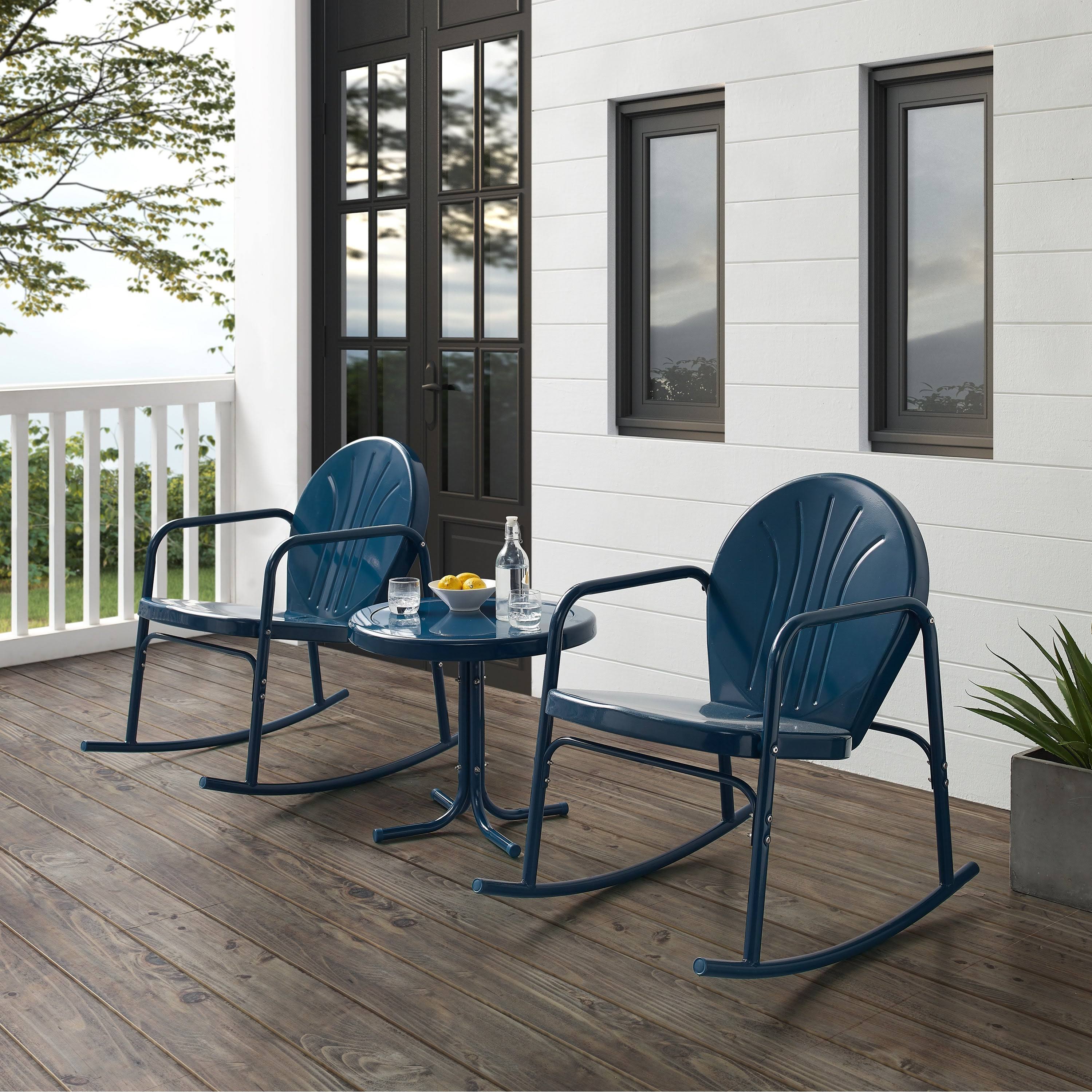Crosley Griffith 3PC Outdoor Rocking Chair Set - Navy Gloss