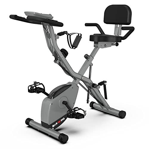Barwing 16-8-2-3 Exercise Stationary Bike Foldable | 4 IN 1 Upright Recline Arm | Gray