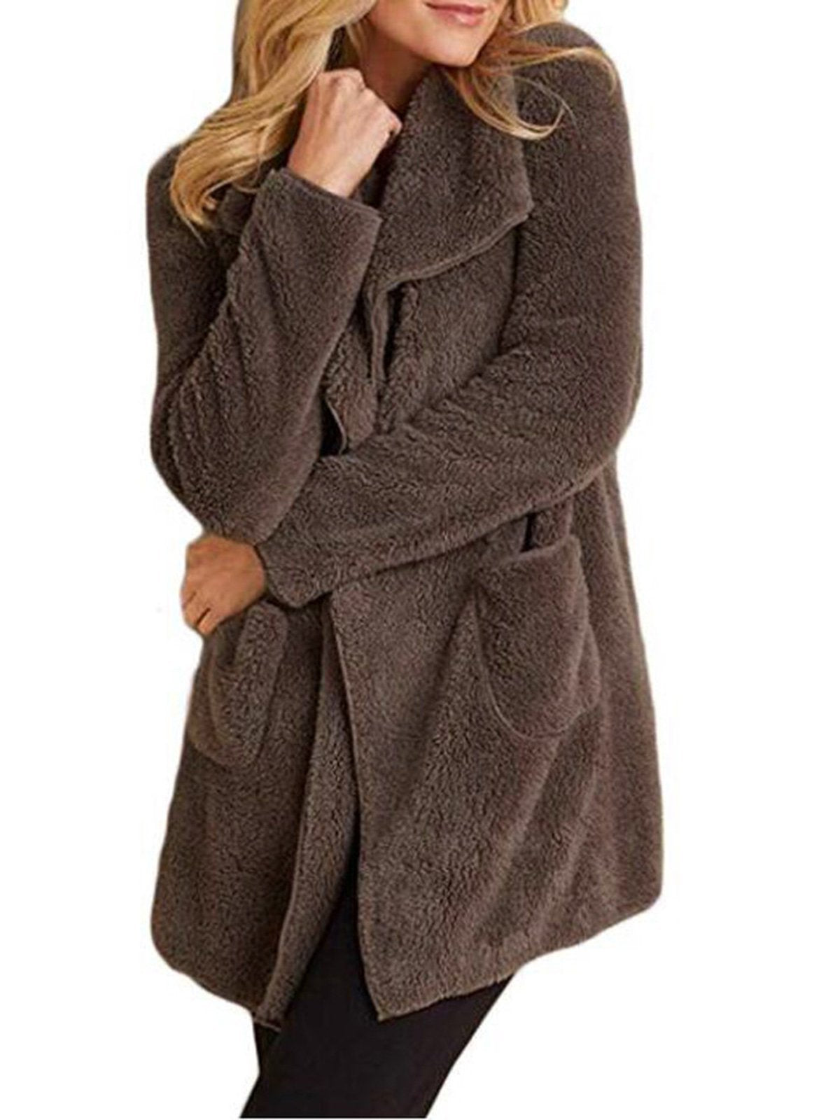 Asymmetrical Solid Casual Pocket Coat