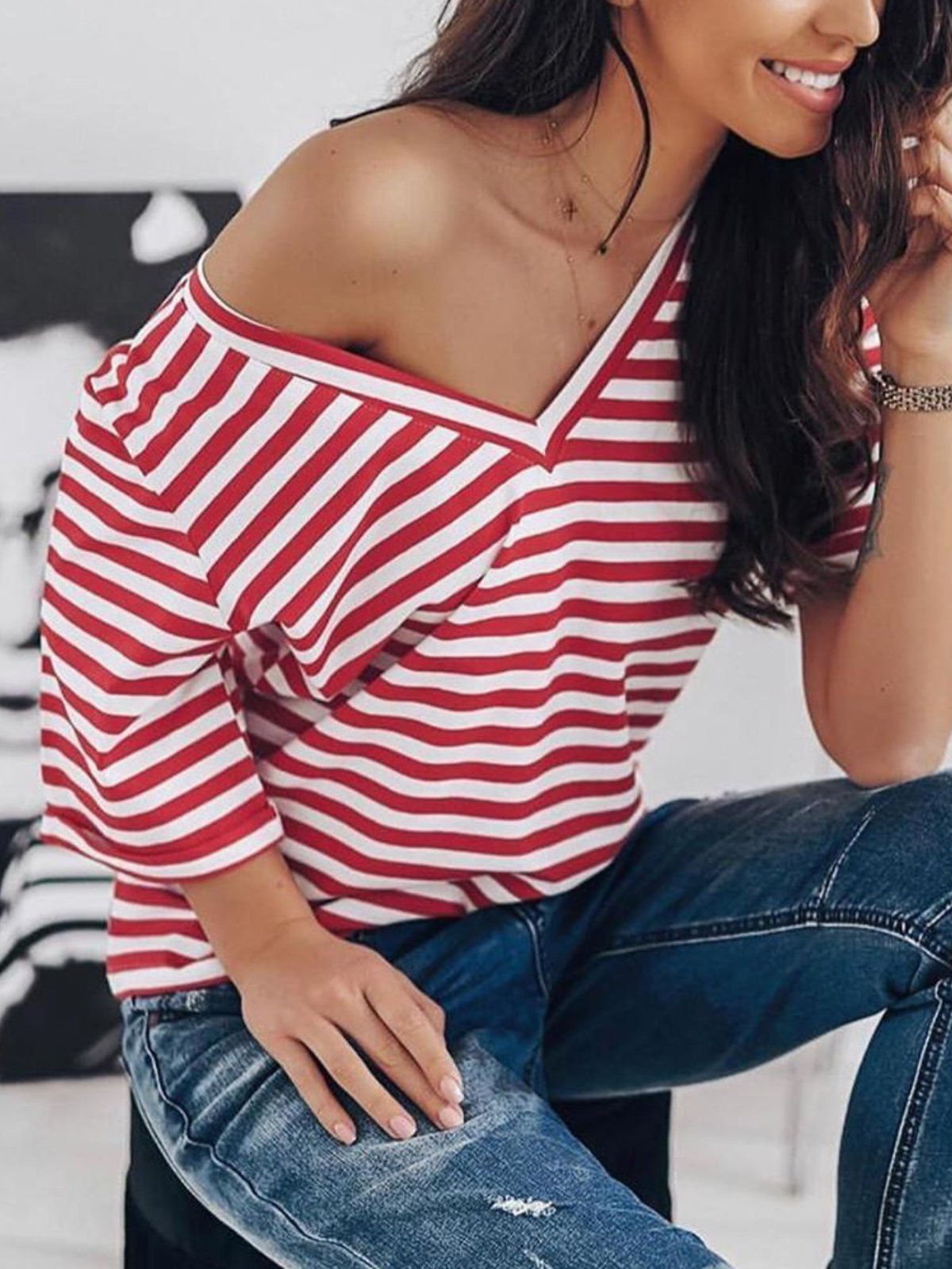 Women Casual Tops Tunic Striped T Shirt