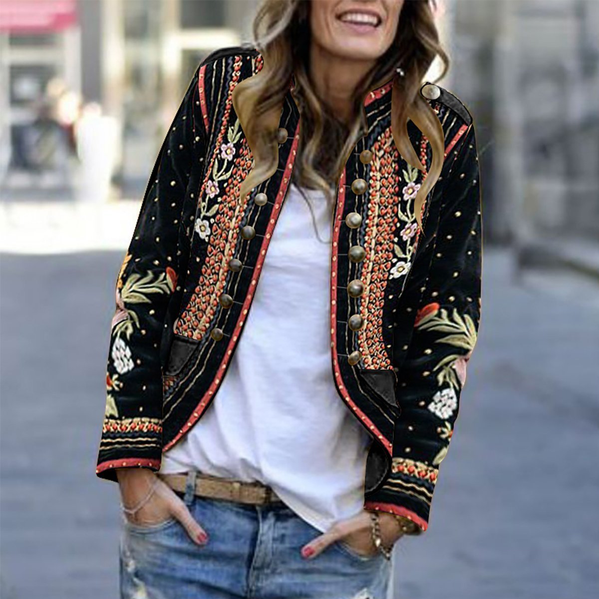 Floral Digital Printing Blazer Outerwear