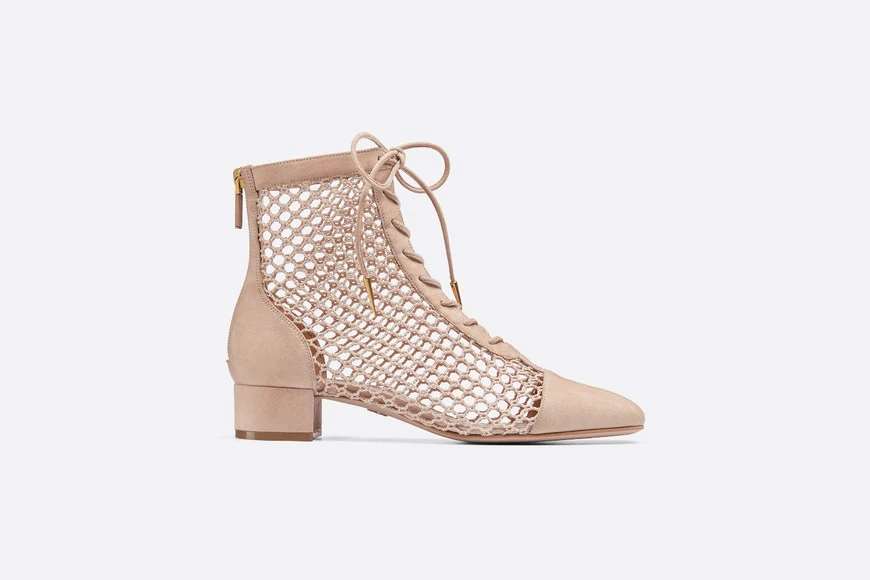 Naughtily-D Ankle Boot Nude Mesh and Suede Calfskin