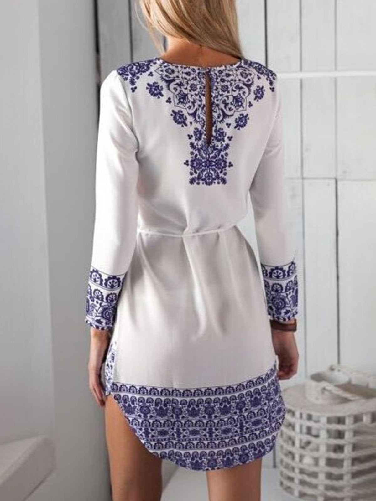 Printed Casual Crew Neck Fall Dress