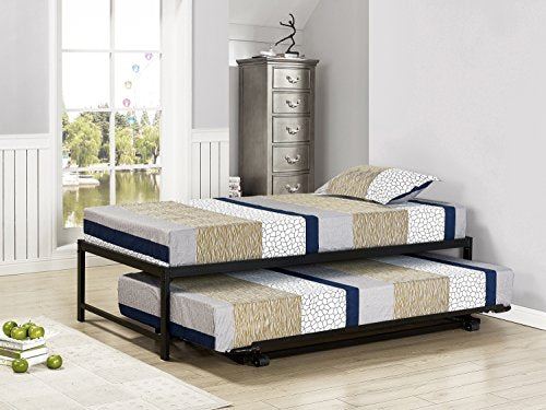 Kings Brand Furniture Metal Platform Bed With Pop Up Trundle /  Twin Size