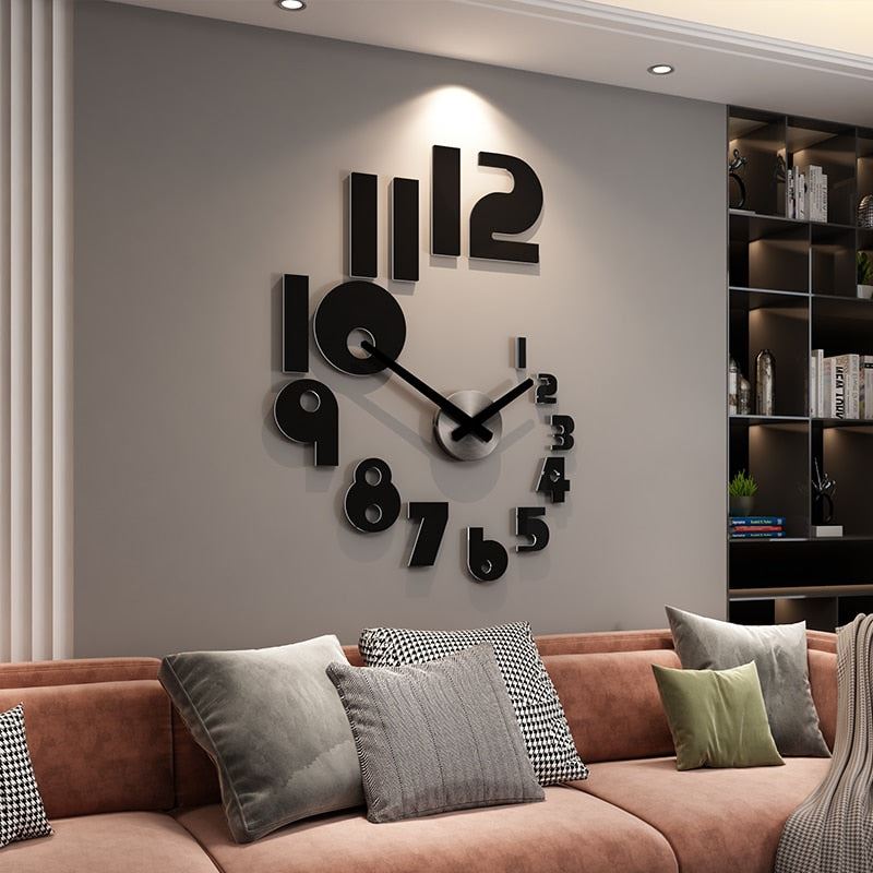 MEISD Large Wall Clock 3d Stickers Modern Design Decorative Mural Silent For Living Room Decor
