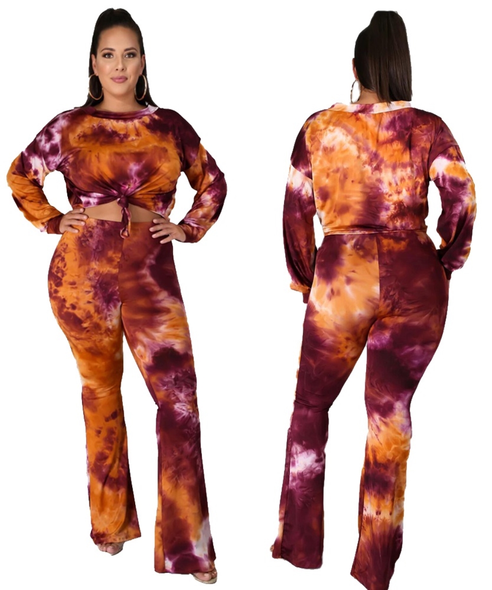 Plus Size Tie Dye Two Piece Pants Set