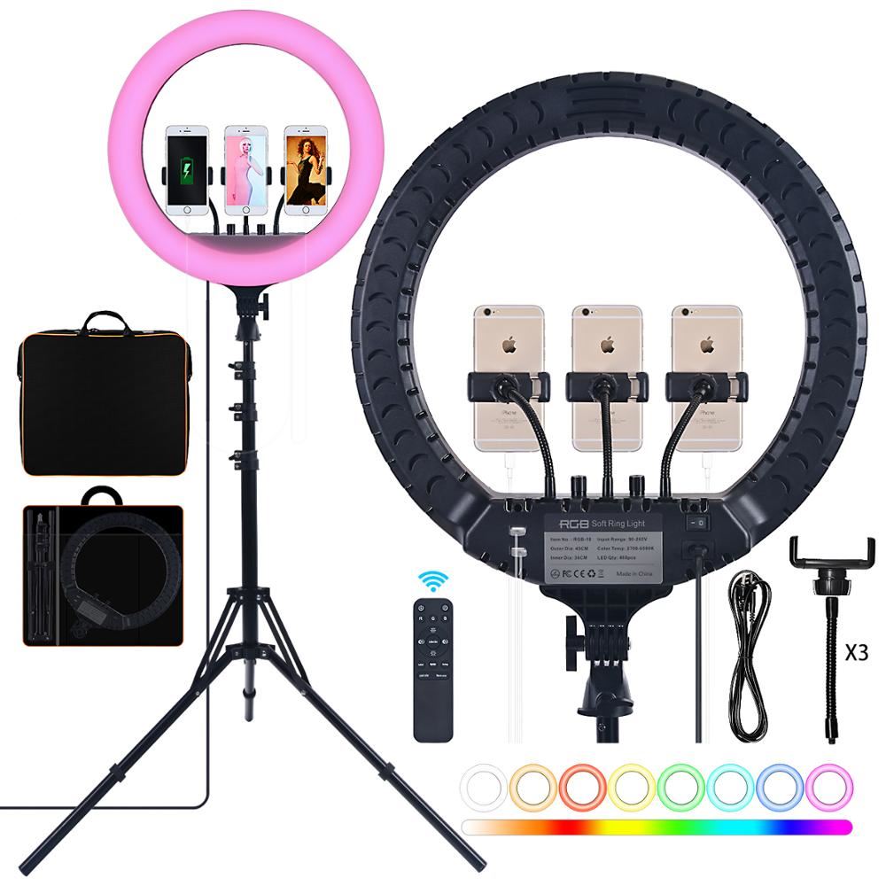 18 Inch Led RGB Ring Light Photographic Lighting 2700-6500K Ring Lamp With Tripod and USB