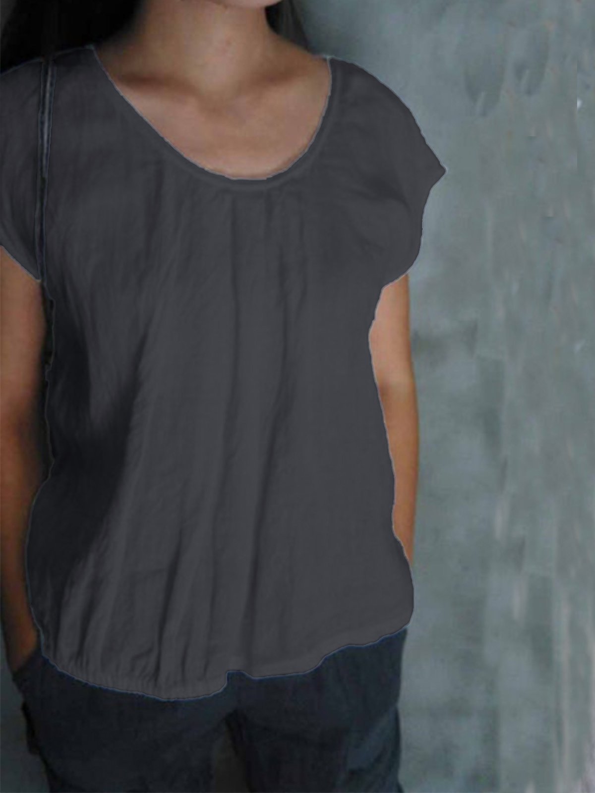 Casual Round Neck Solid Shirts & Tops