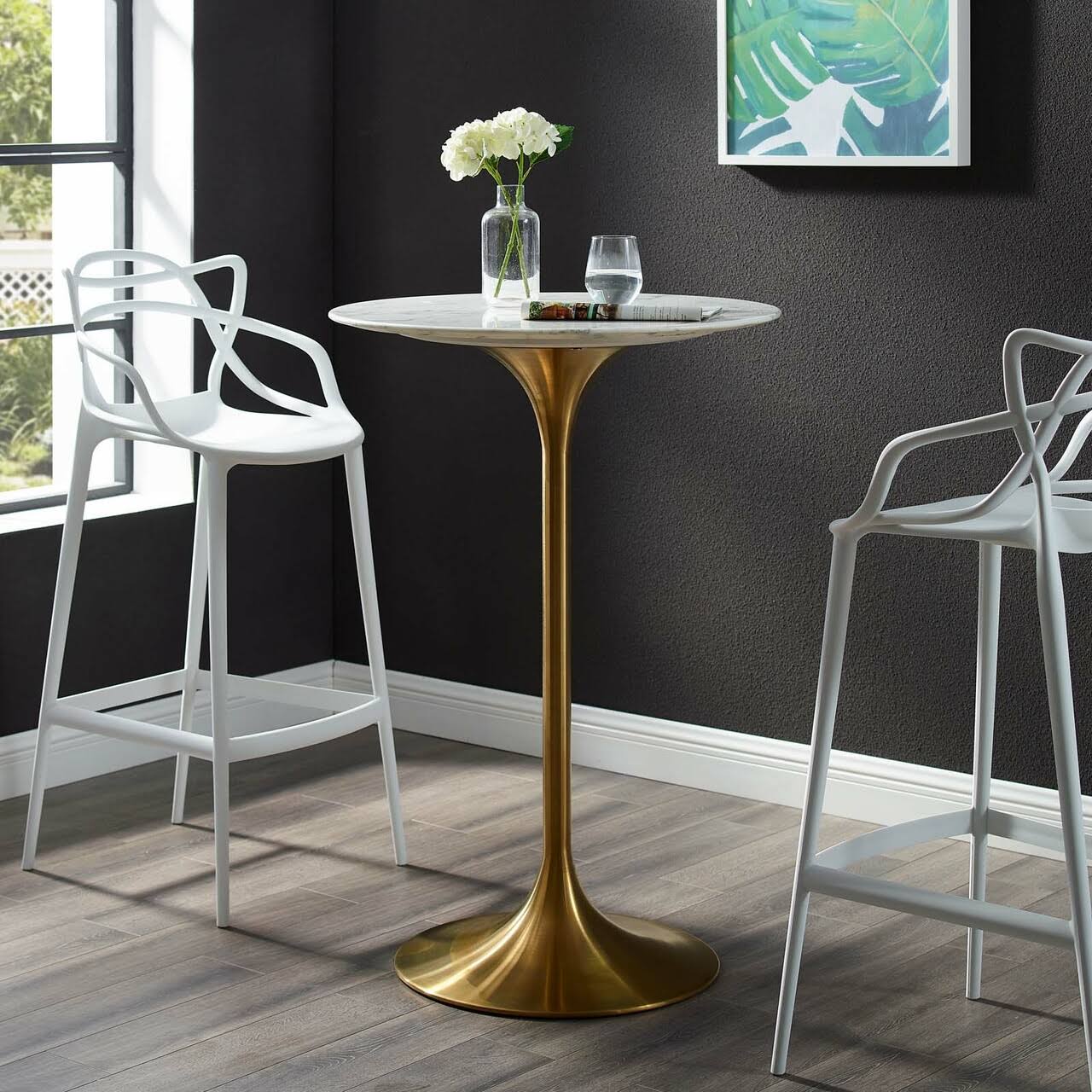 Modway Lippa 28x22 Wood Top Bar Table - Rose White