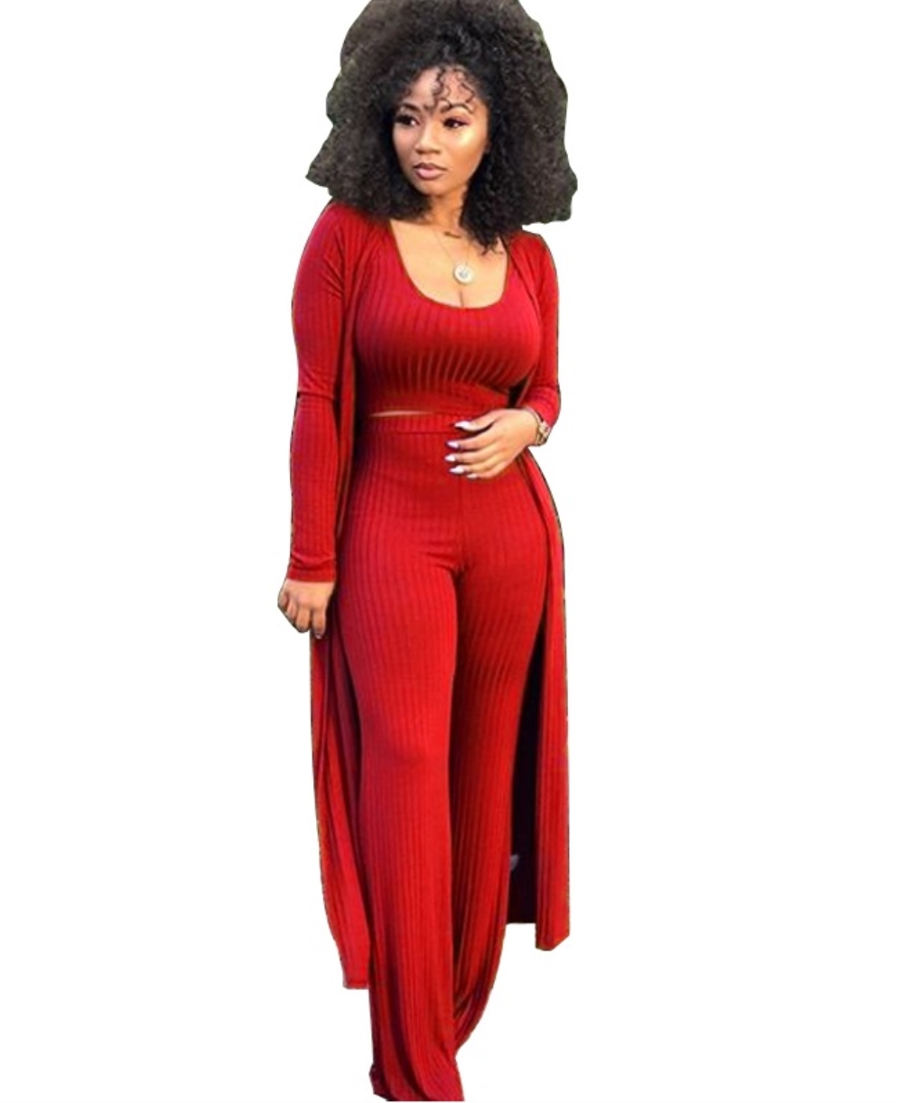 Matching 3PC Plain Knitted Pants Set