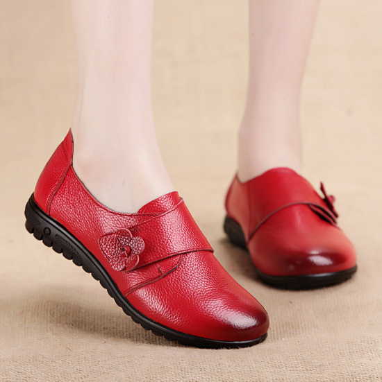 Solid Color Chunky Heel Genuine Leather Magic Tape Spring/Fall Loafers