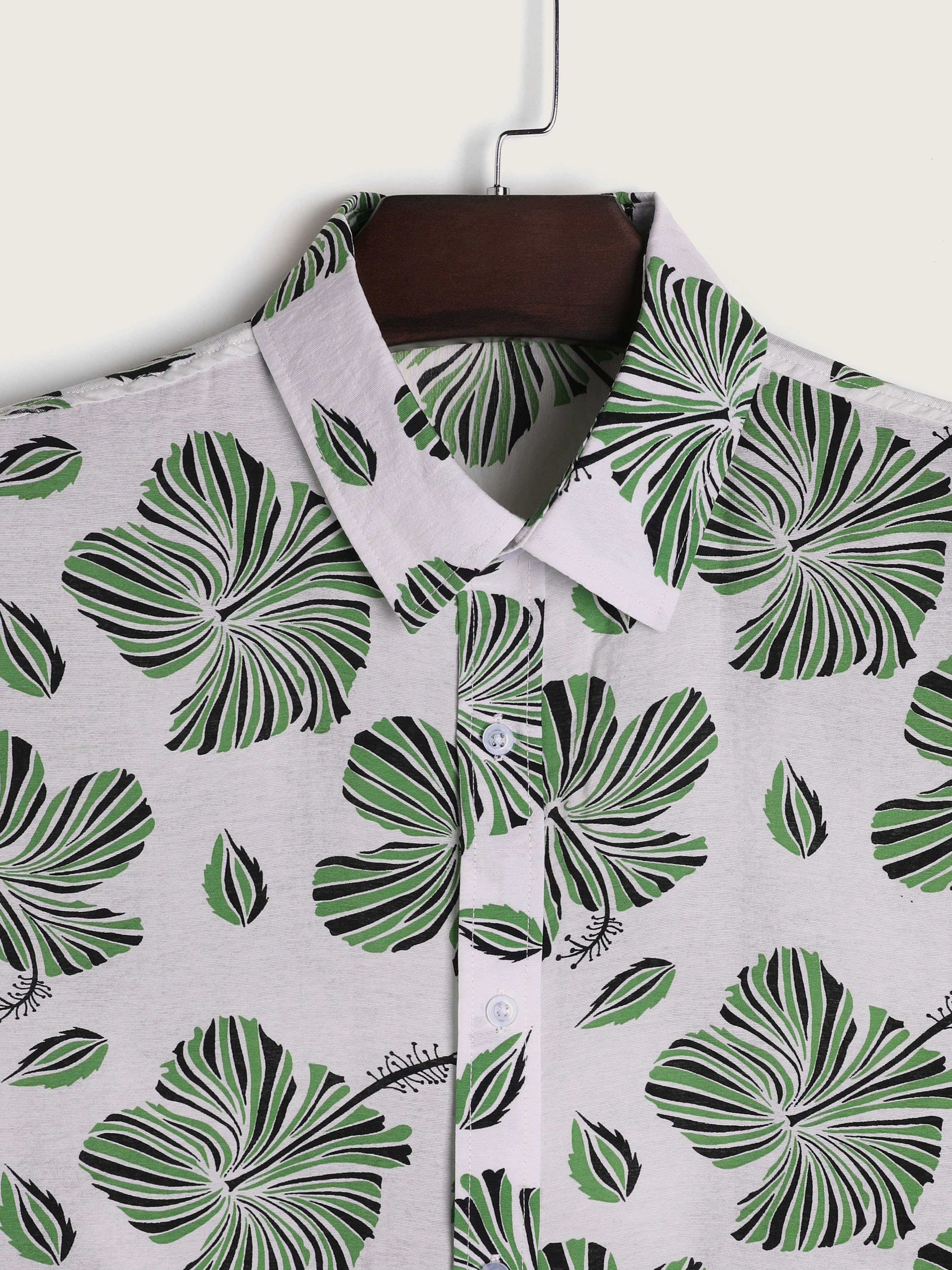 Men's Retro Green Floral Graphic Short Sleeve Shirt