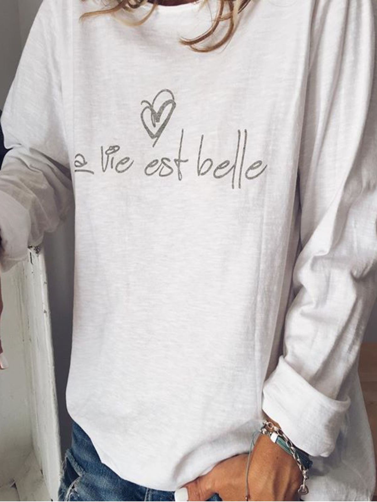 Plus Size Casual Crew Neck Long Sleeve Tops