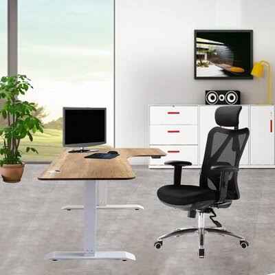 Elef Height Adjustable L-Shape Standing Desk Latitude Run Color: Oak/White