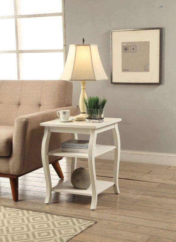 White Solid Wood Leg End Table