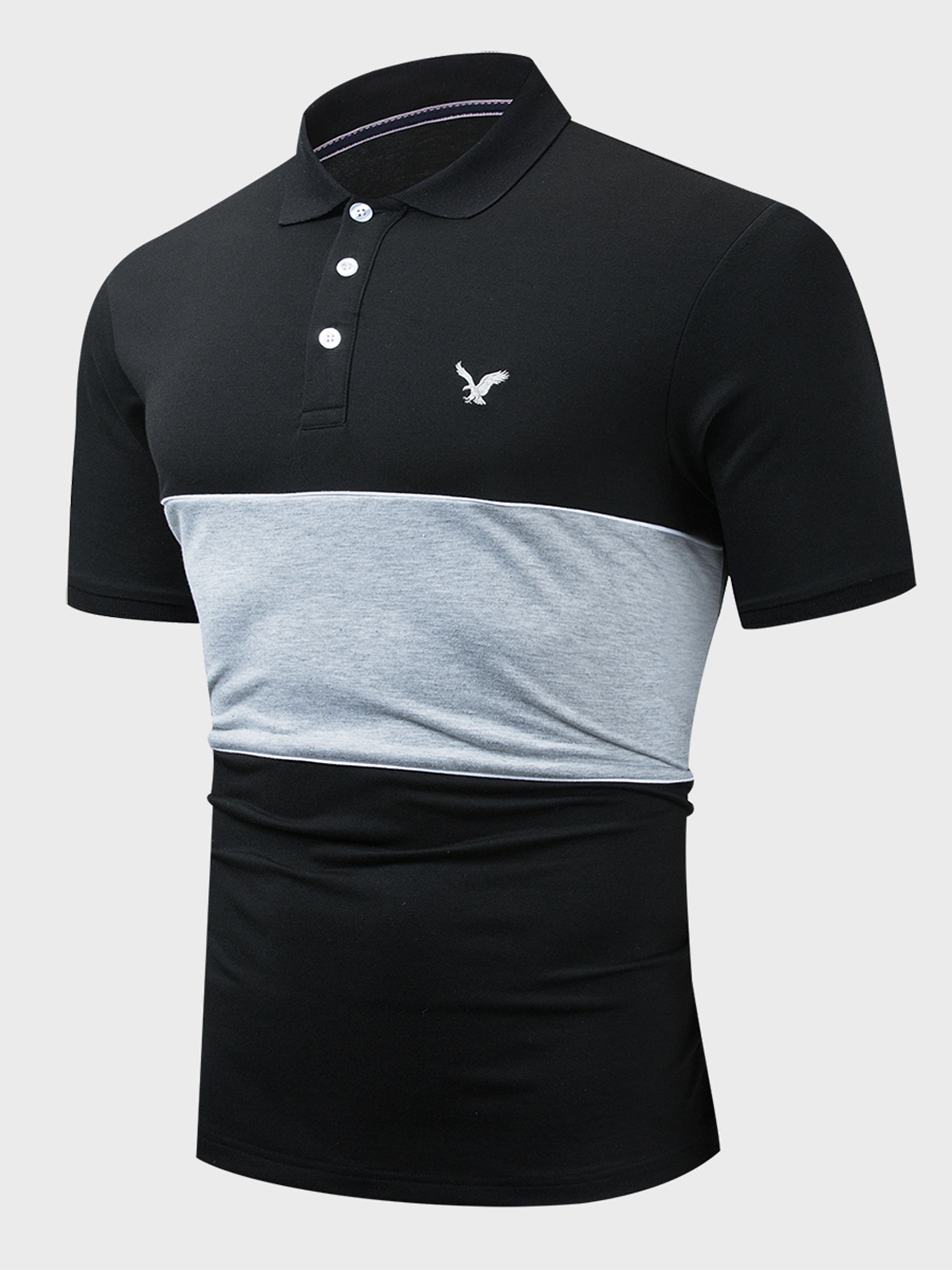 Men's Eagle Embroidered Color Block Polo Shirt