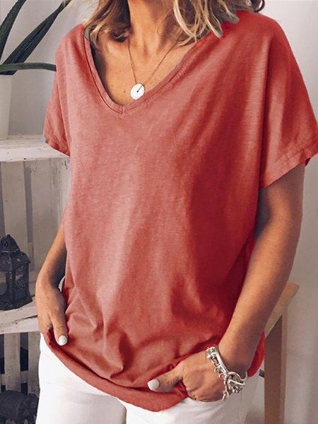 Solid Short Sleeve Casual Cotton-Blend Shirts & Tops