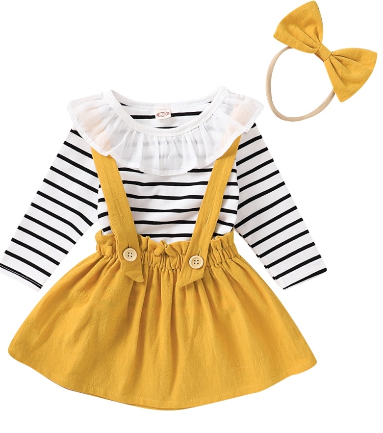 Kids Girl Print Long Sleeve Shirt and Bib Skirts