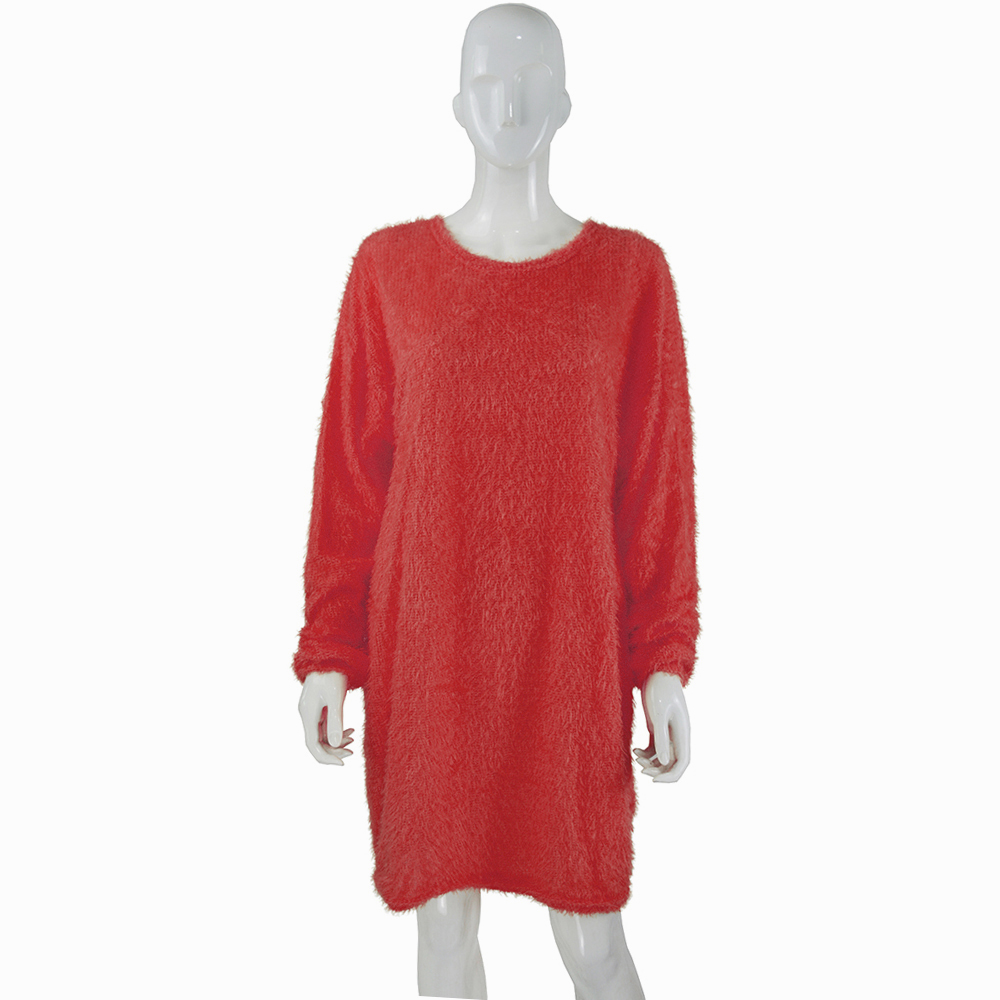 Solid Color O-Neck Long Sleeve Plush Dress