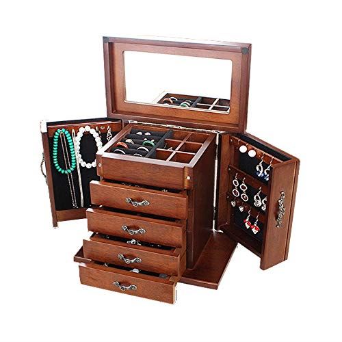 Double door 5 drawer Wooden Jewelry Box with Built-in mirror/ 9.9L x 5.9W x 9.5H inch