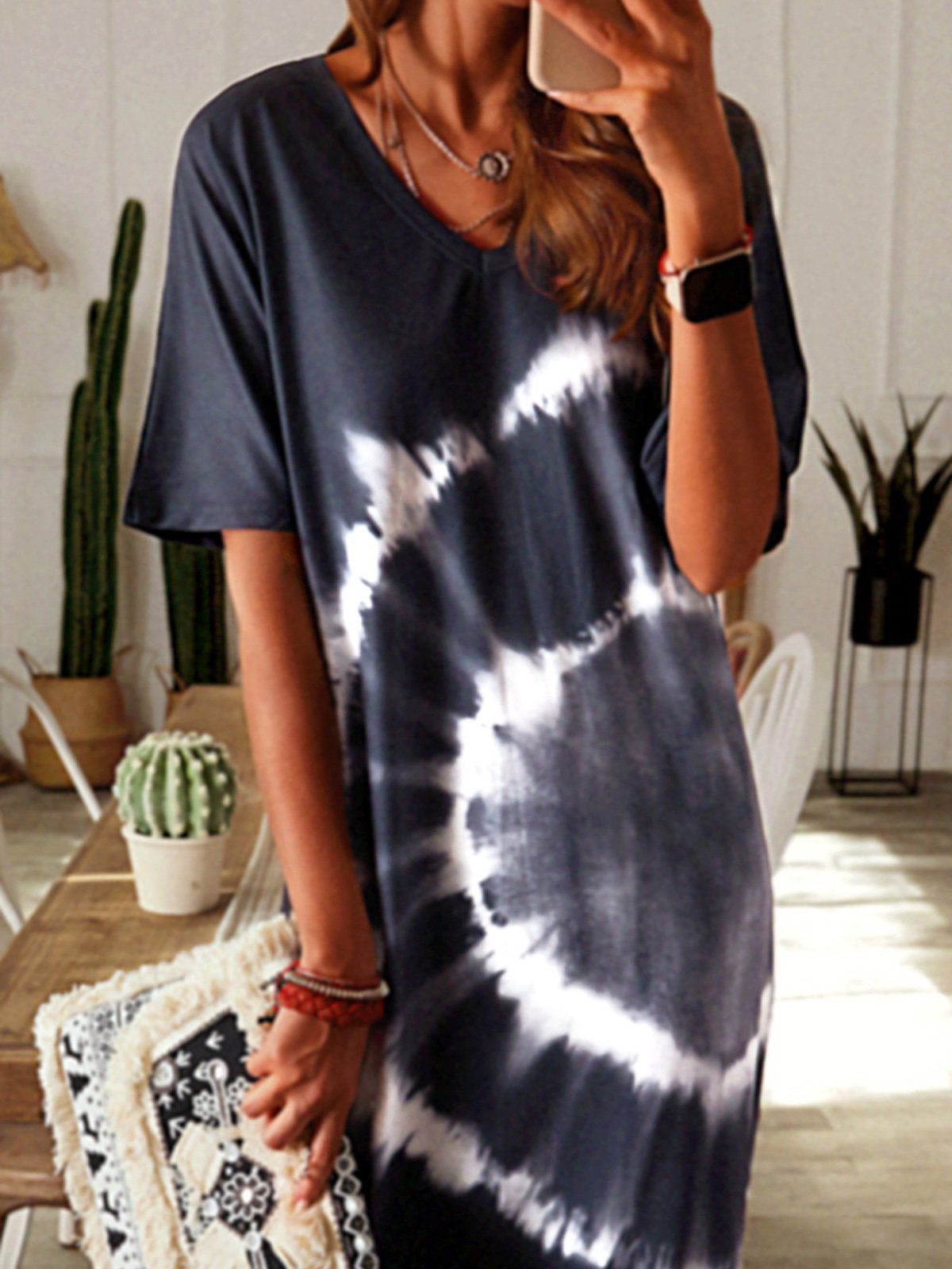 Ombre/tie-Dye Short Sleeve Dresses