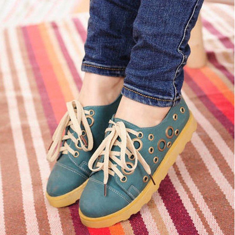 Women Metal Circle Lace-Up Spring/fall Pu Daily Oxfords Shoes
