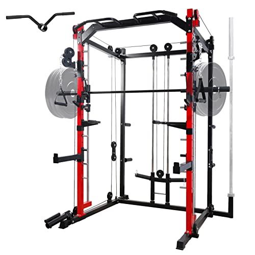 Mikolo Smith Machine Cage,1600LBS Power Rack Cage with LAT Pull-Down System and Weight Bar, Multi-Functional