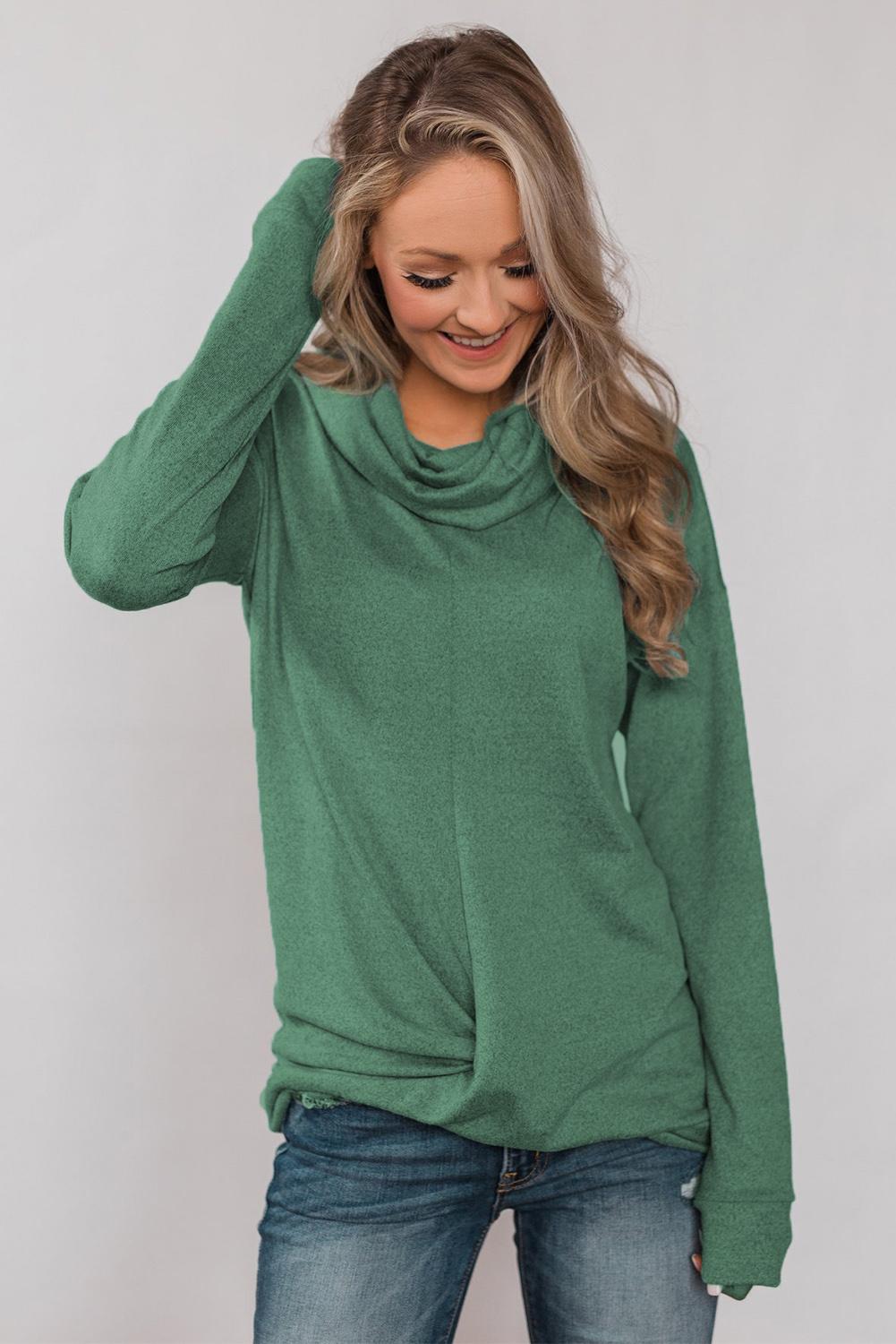 Green Twist of Winter Cowl Neck Top