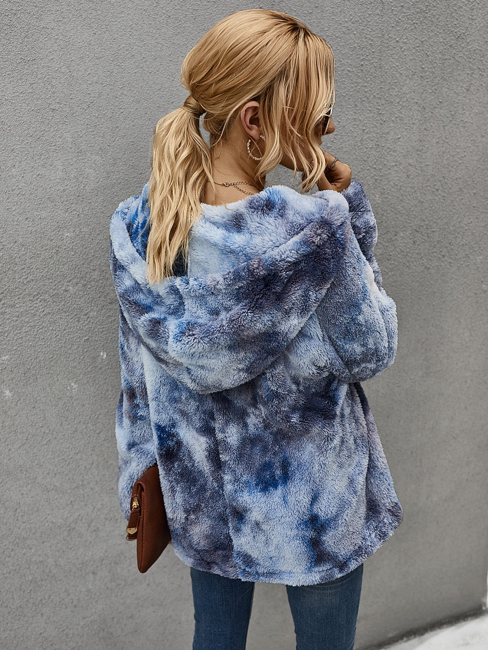 Tie Dye Plush Hoody Top with Pocket