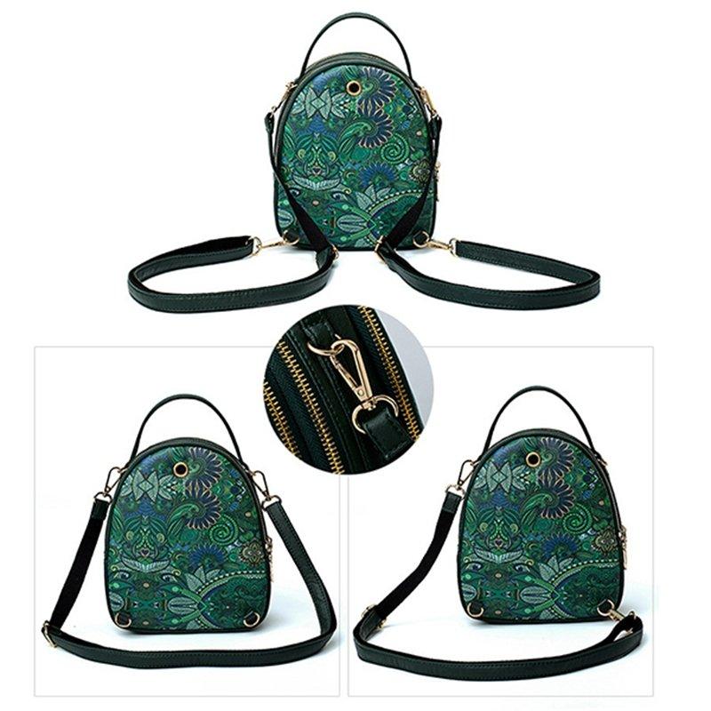 Faux Leather Forest Printed Pattern Backpack Crossbody Bags