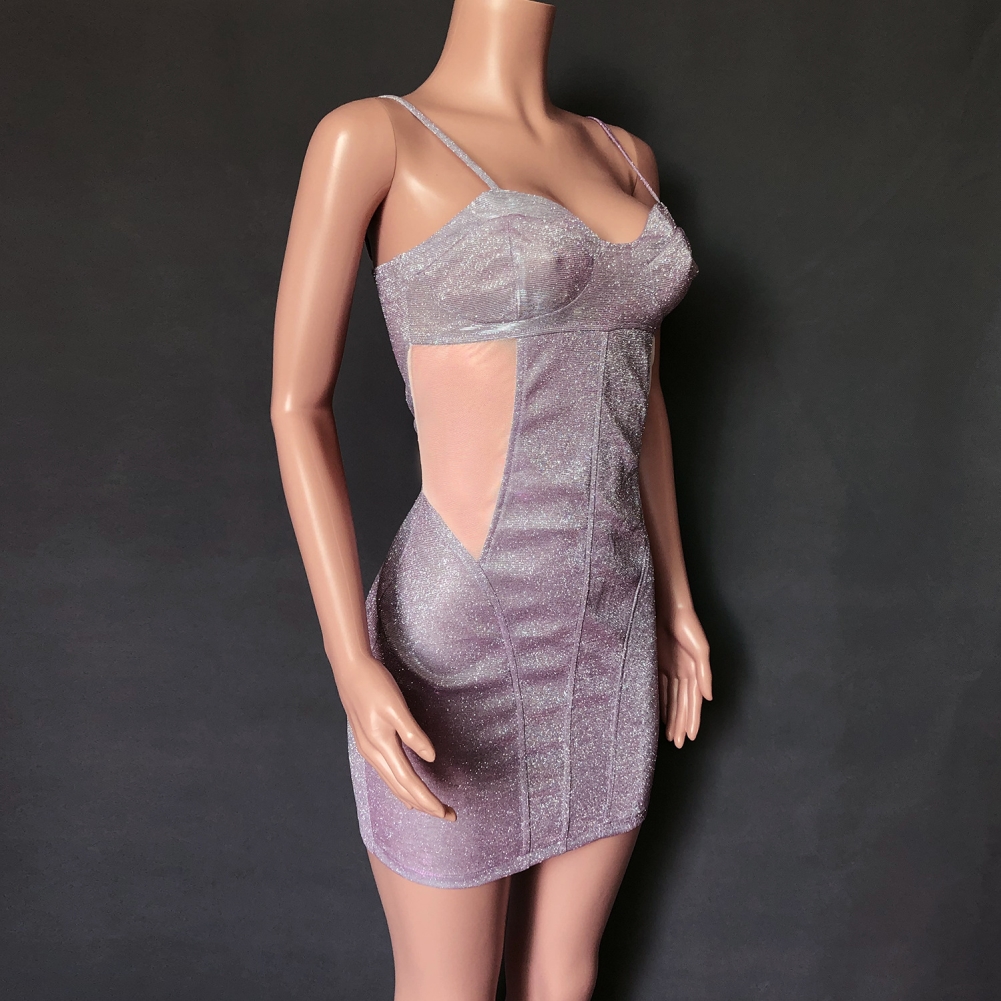 Sexy Shiny Pink Straps Mini Dress