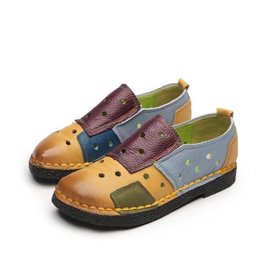 Colorful Genuine Leather Color Block Low Heel Daily Spring/Fall Loafers