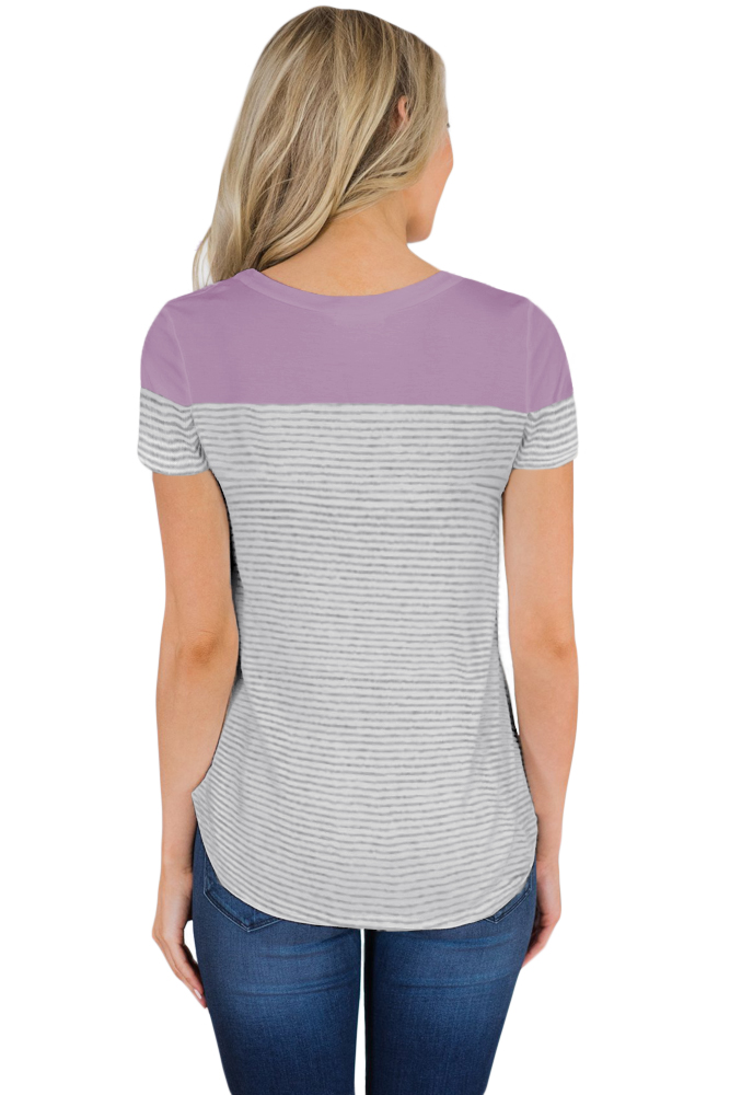 Purple Color Block Striped Short Sleeve T-shirt