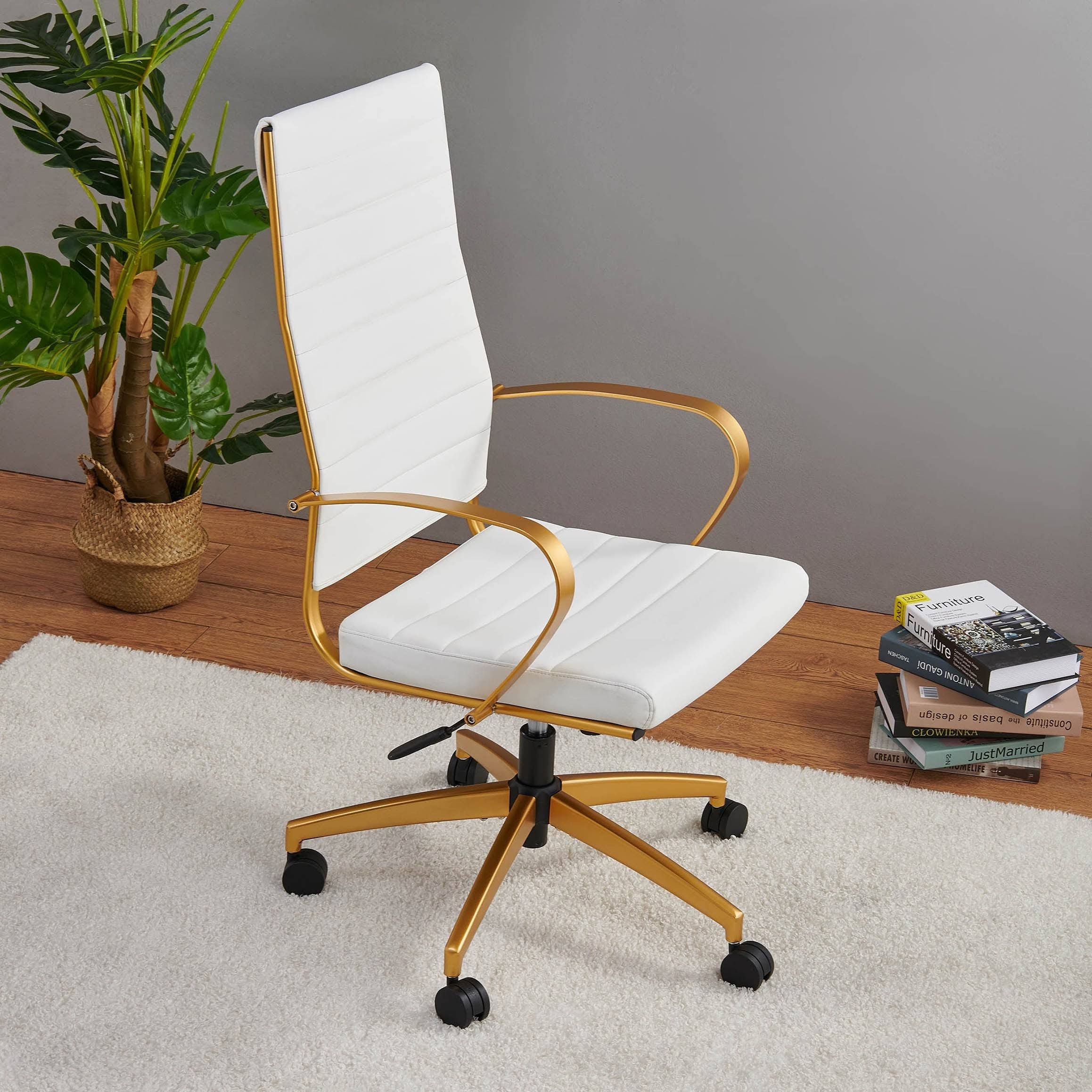 LUXMOD High Back Office Chair,Adjustable Swivel Chair , Ergonomic Desk Chair for Extra Back Lumbar Support. - White