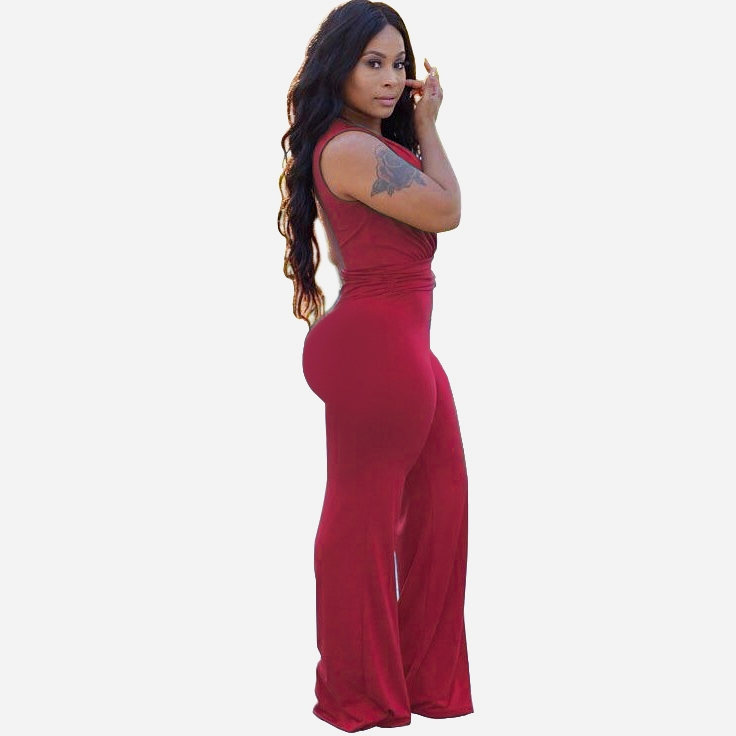 Red Sleeveless Deep-V Sexy Jumpsuit