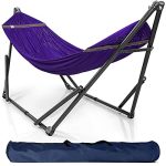 Collapsible Hammock, Adjustable Hammock Stand with 2 Layered Polyester Net �C Purple