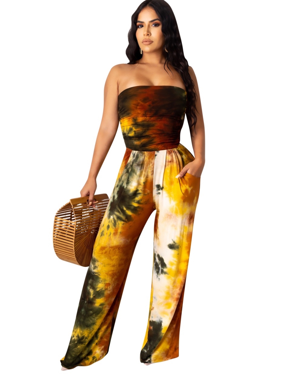 Tie Dye African Strapless Jumpsuit