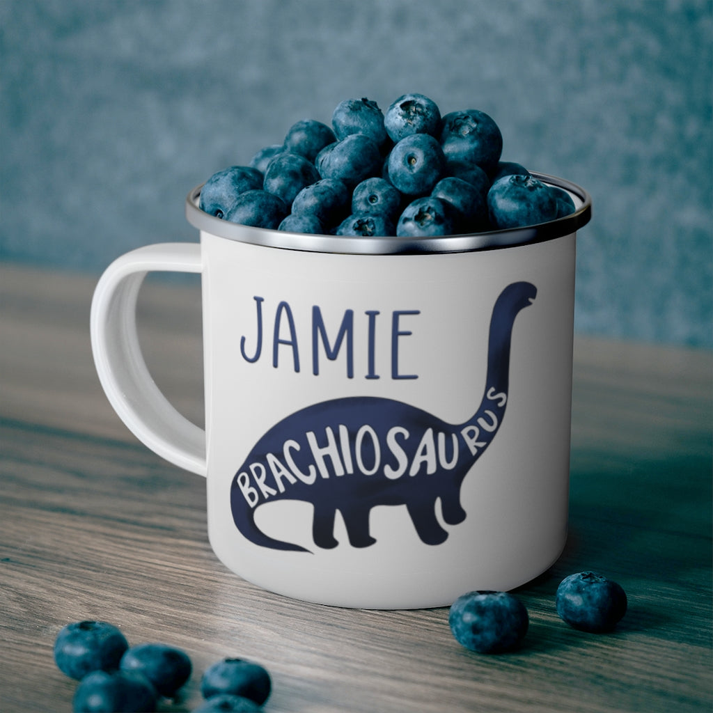 Custom Name Dinosaur Children's Enamel Campfire Mug IV